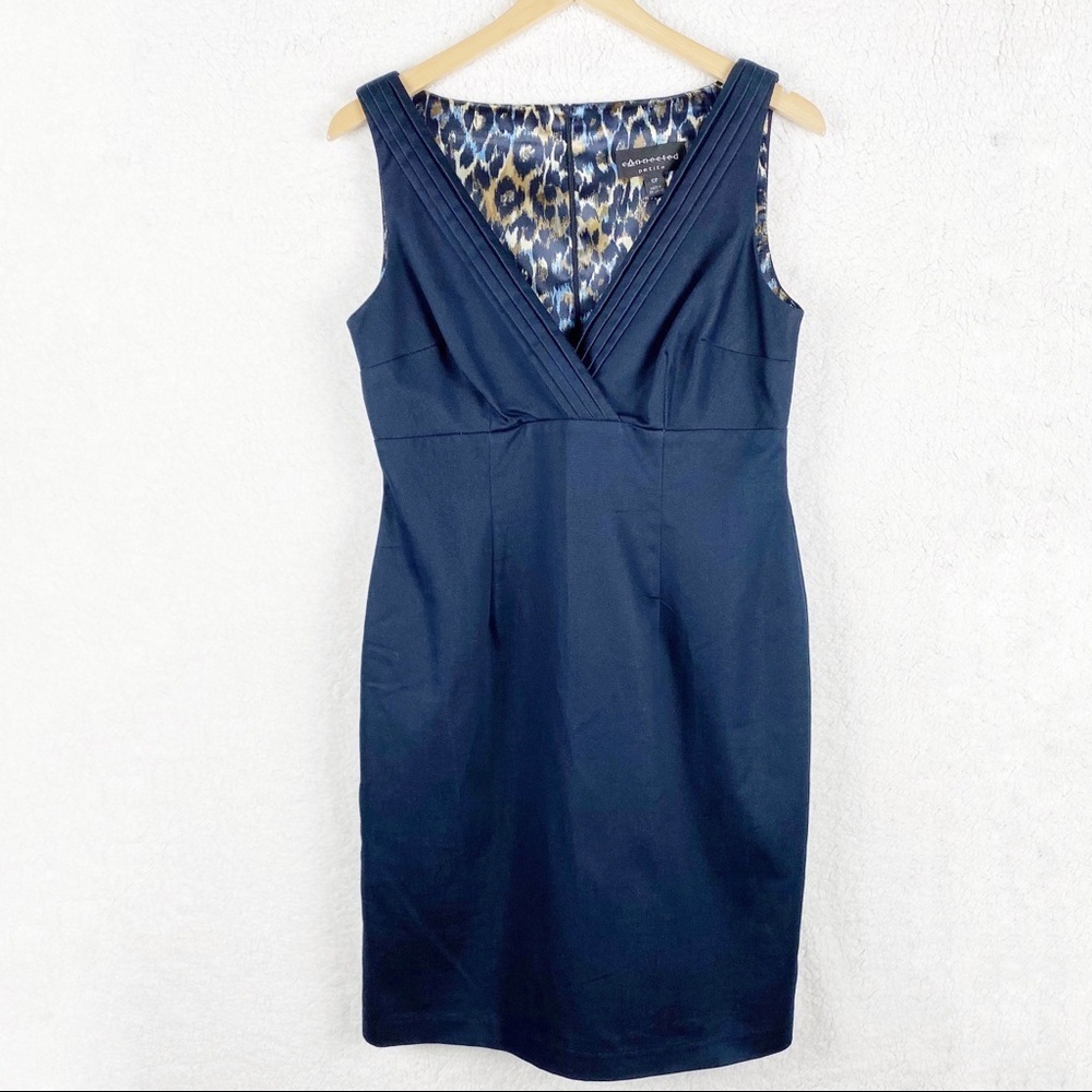 Connected Sleeveless V-Neck Dress Navy Size 10P